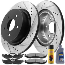 Load image into Gallery viewer, Front Drilled Slotted Disc Brake Kit Rotor w/Ceramic Brake Kit Pads w/Cleaner &amp; Fluid for 2000 2001 Jeep Cherokee XJ, 2000-2006 Jeep Wrangler, 5 Lugs Counts-5396