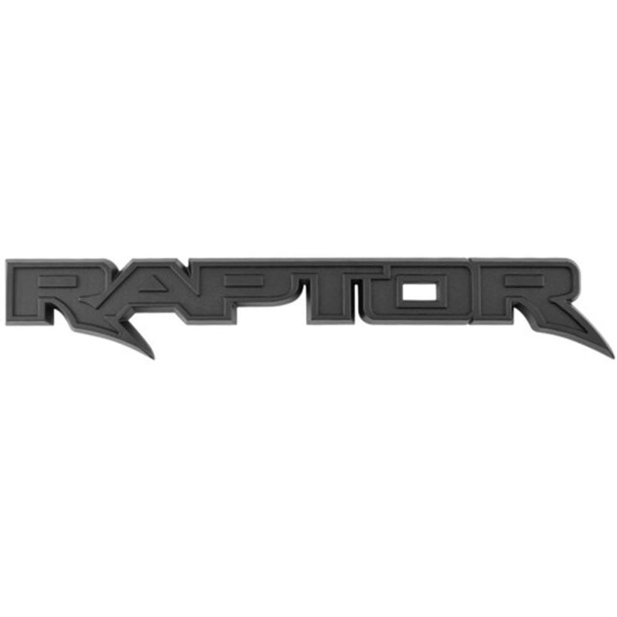 Matte black RAPTOR emblem for Ford Ranger and Ford Raptor models.