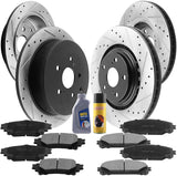Front & Rear Drilled & Slotted Disc Brake Rotors + Ceramic Pads + Cleaner & Fluid Fits for 2010-2015 Lexus RX350/RX450H, 2014-2019 Toyota Highlander, 2011-2020 Toyota Sienna