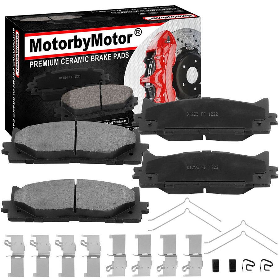 Front Ceramic Brake Pads w/Hardware Kits Fits for Toyota Avalon 08 - 18, Toyota Camry 07 - 17,Lexus ES300H 13 - 18, Lexus ES350 07 - 18-Low Dust Brake Pad-4 Pack