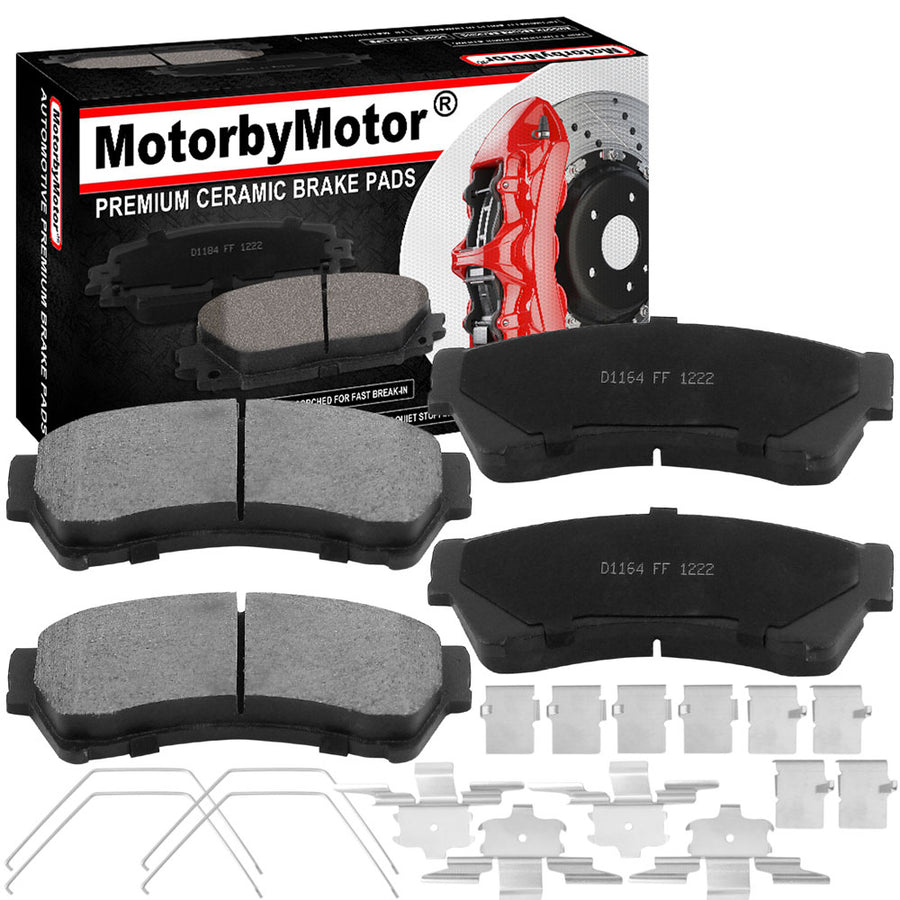Front Ceramic Brake Pads w/Hardware Kits Fits for Ford Fusion, Lincoln MKZ Zephyr, Mazda 6 Milan-Low Dust Brake Pad-4 Pack