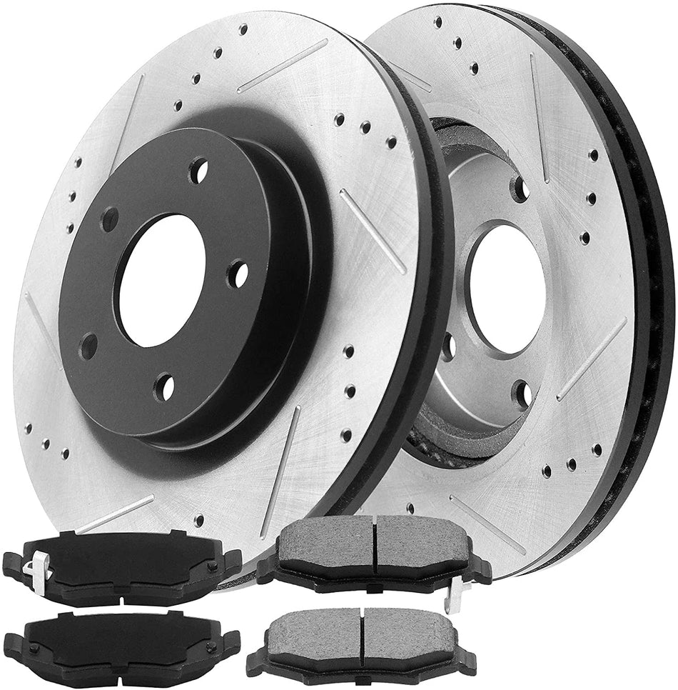 MotorbyMotor Front Brake Rotors 276mm Drilled & Slotted Brake Rotor & Brake Pad kit Fits for Chevrolet Cruze, Chevrolet Cruze Limited, Chevrolet Sonic
