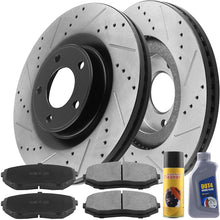 Load image into Gallery viewer, Front Drilled Disc Brake Rotors + Ceramic Brake Pads + Cleaner &amp; Fluid Fit 2007-2009 Ford Edge, 2007-2009 Lincoln MKX, 5 Lugs Count-54154
