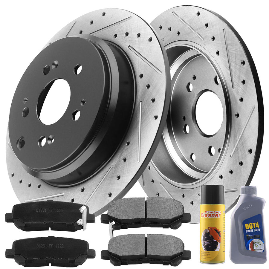 Acura MDX Rear Brake Rotors & Pads 12040072 D1281, with DOT4 Cleaner