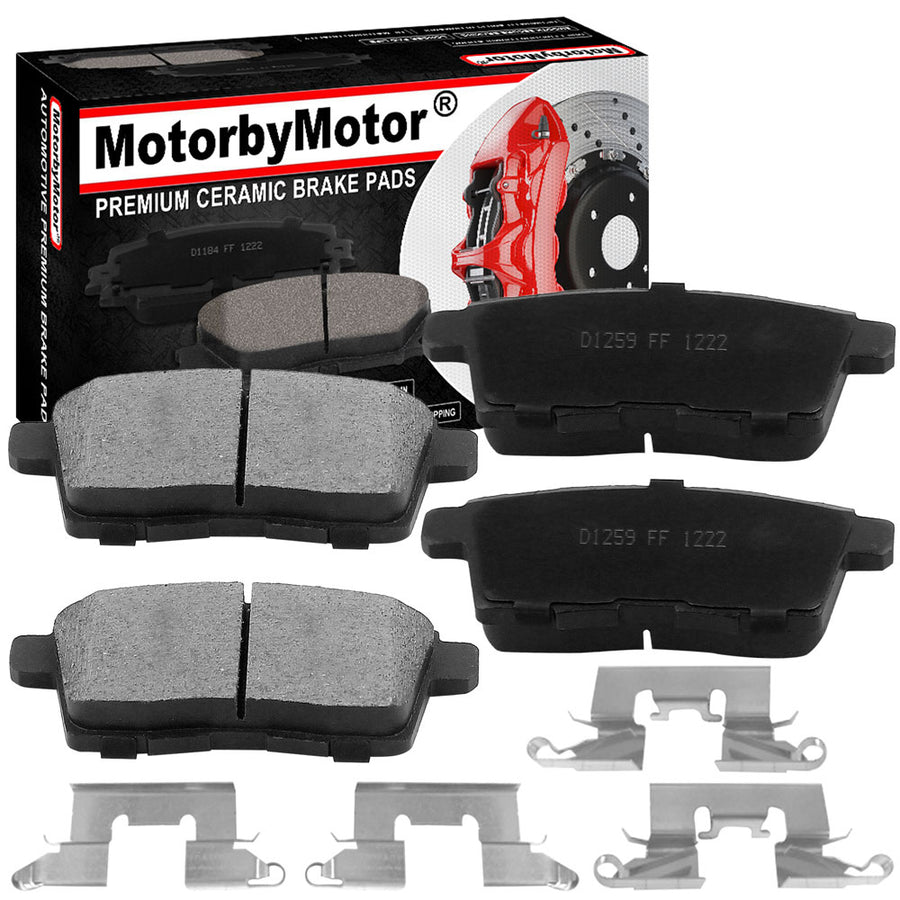 Rear Ceramic Brake Pads w/Hardware Kits Fits for Ford Edge, Lincoln MKX, Mazda CX-7 CX-9 (All Models)-Low Dust Brake Pad-4 Pack