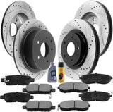 Front & Rear Drilled & Slotted Disc Brake Rotors + Ceramic Pads + Cleaner & Fluid Fits for 2007- 2012 Nissan Altima (All Models), 2013 Nissan Altima (S Coupe Models ONLY)
