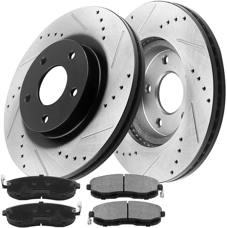 MotorbyMotor Rear 304.5mm Drilled & Slotted Design Brake Rotor & Brake Pad kit Including CLEANER DOT4 FLUID Fits for 2007-2009 Acura RDX (All Models), 2010-2012 Acura RDX (AWD Models)