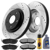 Front Drilled & Slotted Disc Brake Rotors +Ceramic Brake Pads + Cleaner & Fluid Fits for 2007-2012 Nissan Altima, 2013 Nissan Altima (Coupe Models Only)