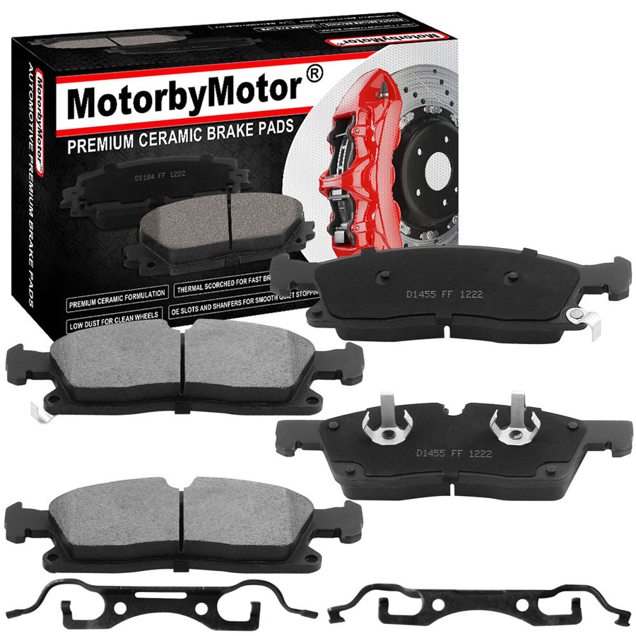 Front Ceramic Brake Pads w/Hardware Kits Fits for Dodge Durango, Jeep Grand Cherokee Low Dust Brake Pad-4 Pack