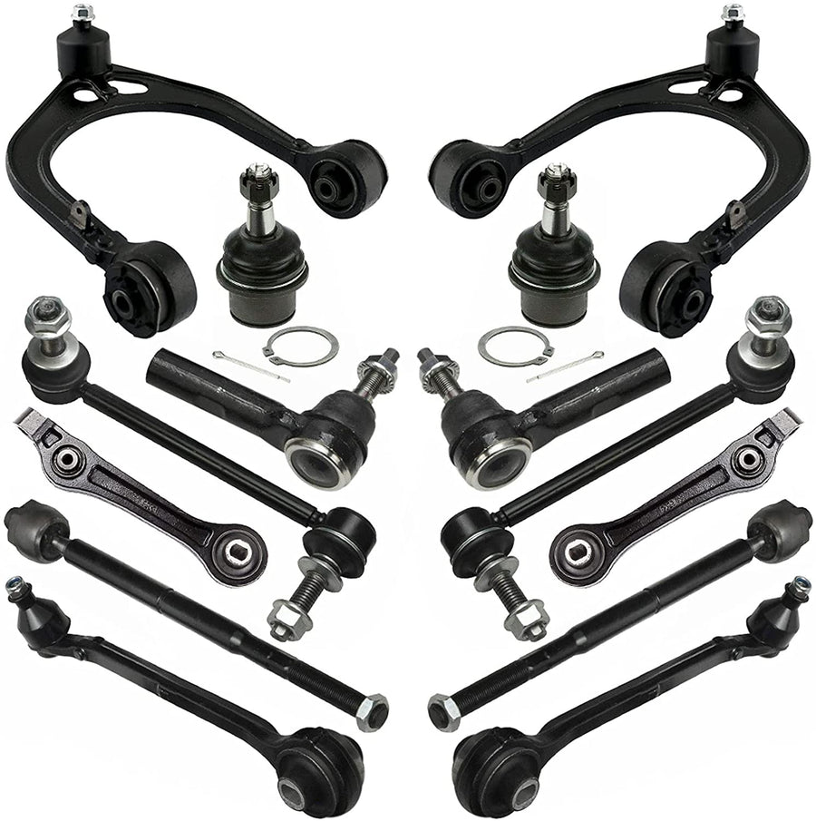 MotorbyMotor 14pc Front Upper and Lower Control Arm Suspension Kit Pre-Assembled Ball Joint w/Inner and Outer Tie Rods Sway Bar Links Fits for Chrysler 300, Dodge Challenger Charger Magnum 2WD