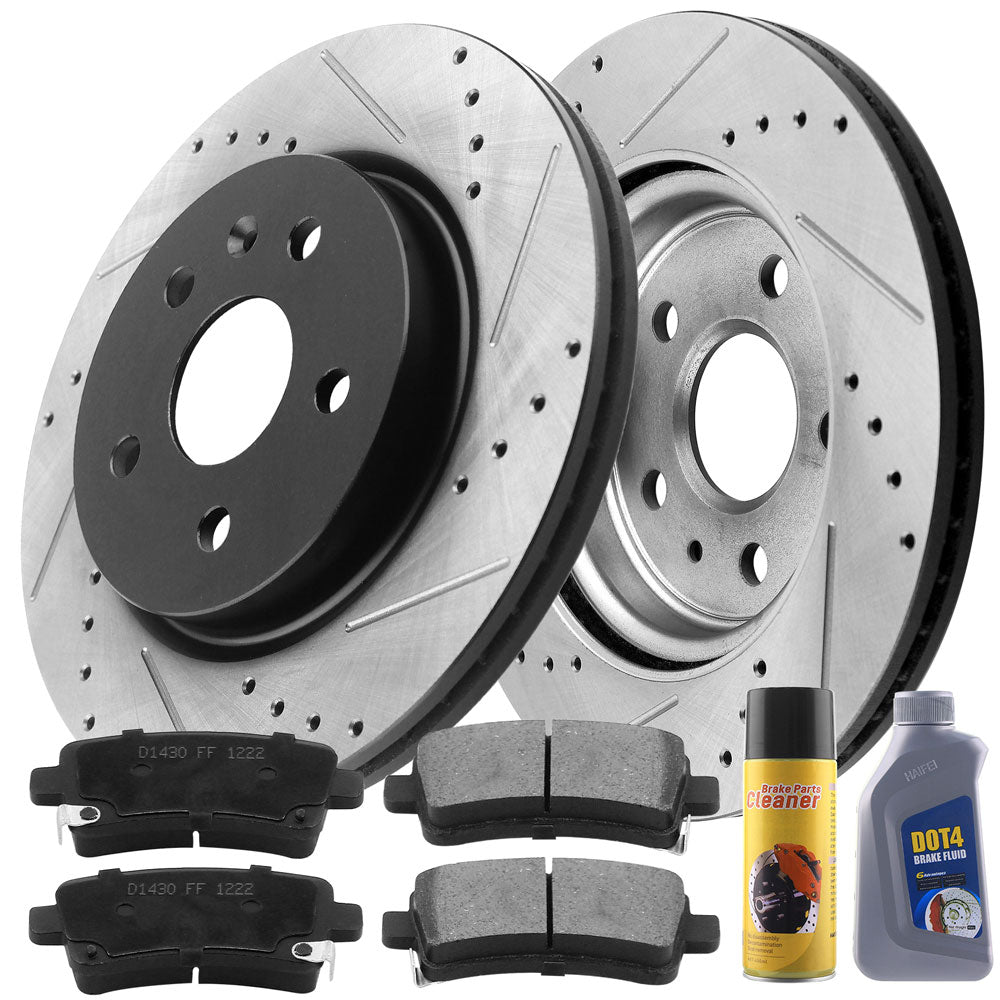 MotorbyMotor Rear Brake Rotors 315mm Drilled & Slotted Brake Rotor & Brake Pad Including Cleaner Fluid Fits for Buick Allure Lacrosse Regal, Cadillac XTS, Chevrolet Malibu Limited, Saab 9-5