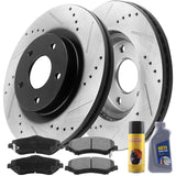 Front Drilled and Slotted Disc Brake Rotors w/Ceramic Brake Pads+ Cleaner & Fluid for  Dodge Nitro, Jeep Liberty (302mm 11.8'' Front Rotors)-53042
