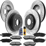 Front & Rear Drilled & Slotted Disc Brake Rotors + Ceramic Pads + Cleaner & Fluid Fits for 2013 2014 2015 2016 2017 2018 2019 Nissan Sentra