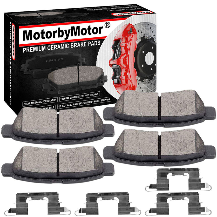 MotorbyMotor Rear Ceramic Brake Pads with Hardware Kits Nissan Frontier 2005-2009, Nissan Xterra 2005-2015, Suzuki Equator 2009-2012 Low Dust Brake Pad