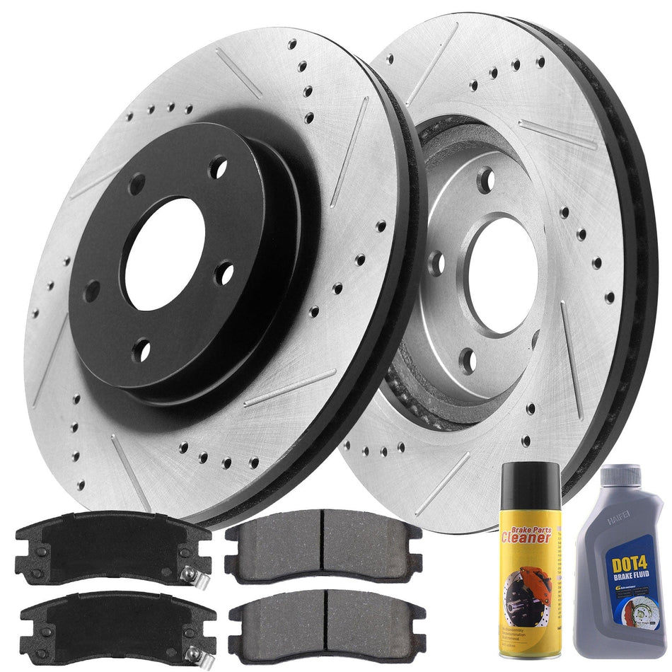 MotorbyMotor Rear Brake Rotors 278mm Drilled & Slotted Design Brake Rotor & Brake Pad kit Including CLEANER DOT4 FLUID Fits for Buick Lacrosse (V8 Models), Chevrolet Impala Monte Carlo (All Models)