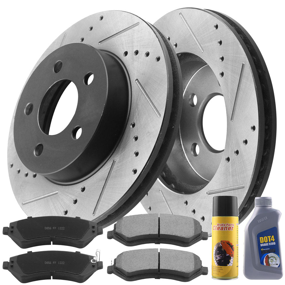 MotorbyMotor Front Brake Rotors & Brake Pad 288mm Drilled & Slotted Including CLEANER DOT4 FLUID Fits for Jeep Liberty 2002-2007