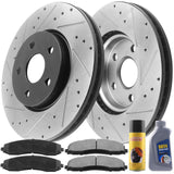 Front Drilled & Slotted Disc Brake Rotors w/Ceramic Pads w/Cleaner & Fluid Fits for 2013-2020 Ford F-250 F-350 Super Duty Pickup