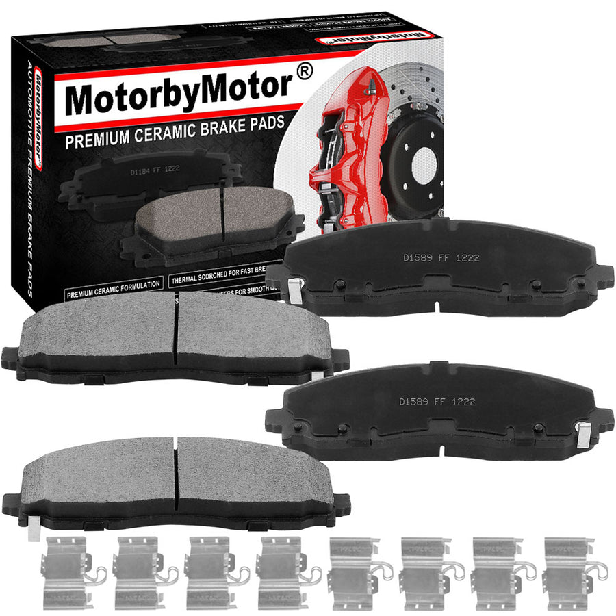 Front Ceramic Brake Pads w/Hardware Kits Fits for Chrysler Pacifica Town & Country, Dodge Grand Caravan Journey Gladiator Wrangler, Ram C/V, Volkswagen Routan-Ceramic Low Dust Brake Pad-4 Pack