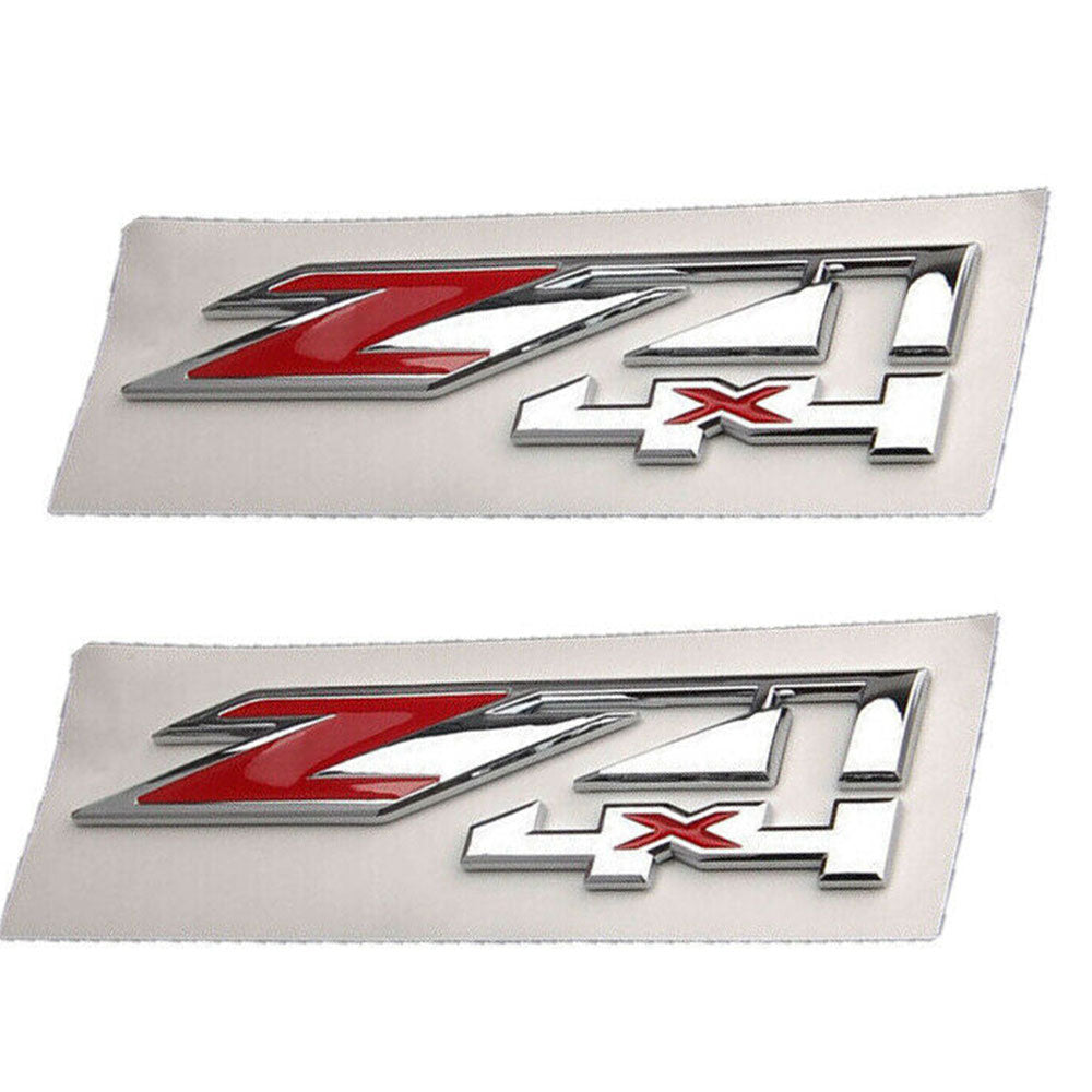 Sierra Z71 4x4 Emblem Chevy Silverado Decal Sticker Badge Red Chrome 2PC