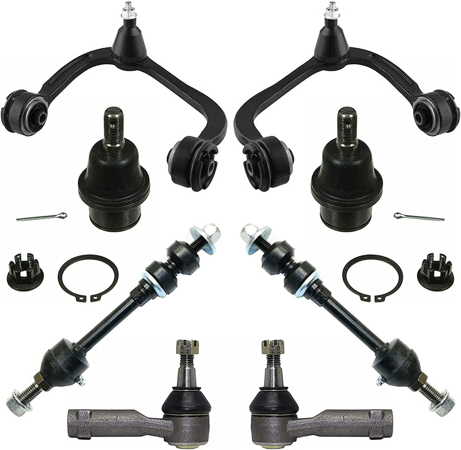 MotorbyMotor 8pc Front Upper Control Arm Suspension Kit Ball Joint w/Outer Tie Rods Sway Bar Links Fits for Ford F-150 2005-2008, Lincoln Mark LT 2006-2008 (4WD)