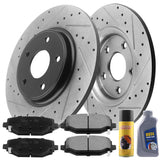 MotorbyMotor Rear Brake Rotors & Brake Pad Kit 328mm Drilled & Slotted Design Including CLEANER DOT4 FLUID Fits for Chrysler Town & Country, Dodge Grand Caravan Journey, RAM C/V, Volkswagen Routan