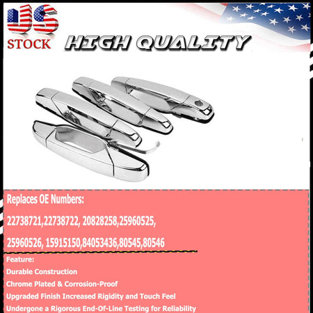 4 Pack Exterior Door Handle for 2007-2013 Cadillac Chevy GMC, Outer Right Sides, Chrome, 22738721