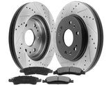 Front E-black coate Brake Rotors and pads for Chevy Tahoe Silverado GMC Sierra