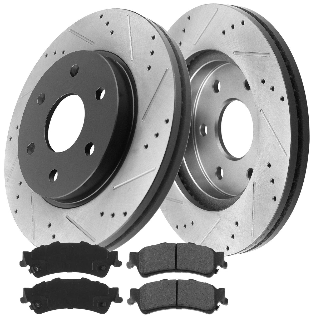 Front Rear Drilled Slotted Disc Brake Rotors + Ceramic Pads + Cleaner Fluid Fits for Chevy Astro/Avalanche 1500 /Silverado 1500 /Suburban 1500 /Tahoe 1500, GMC Safari/Sierra 1500 /Yukon/Yukon XL