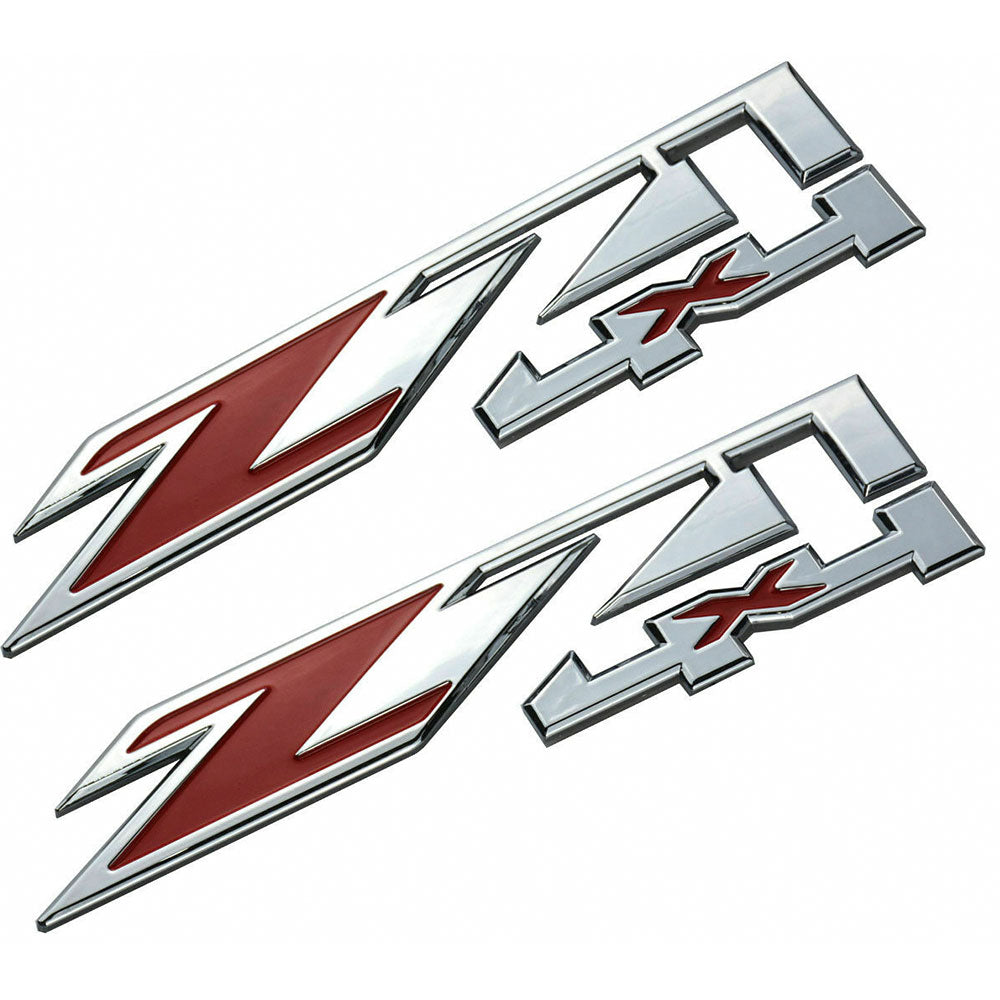 Sierra Z71 4x4 Emblem Chevy Silverado Decal Sticker Badge Red Chrome 2PC