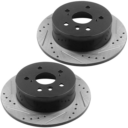 MotorbyMotor Rear Brake Rotors & Brake Pad Kit 281mm Drilled & Slotted Design Fits for Lexus ES300h ES350, Toyota Avalon Camry