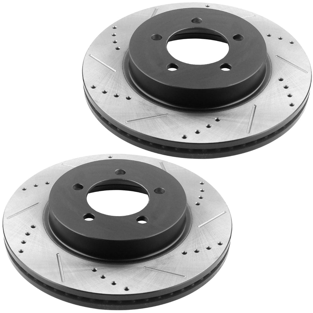 Front Drilled & Slotted Disc Brake Rotors w/Ceramic Pads + Brake Cleaner & Fluid for 2002-2005 Ford Explorer, 2002-2005 Mercury Mountaineer