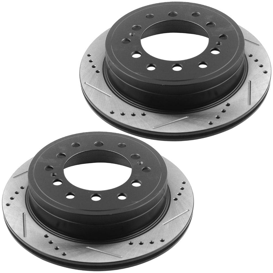 MotorbyMotor Rear Brake Rotors & Brake Pad Kit 312mm Drilled & Slotted Design Fits for Lexus GX460, Toyota 4Runner, Toyota FJ Cruiser