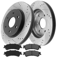 Load image into Gallery viewer, MotorbyMotor Rear Brake Rotors 325mm Drilled &amp; Slotted Design Brake Rotor &amp; Brake Pad kit Including CLEANER DOT4 FLUID Fits for GMC Sierra 1500 Yukon XL, Chevy Silverado 1500 Tahoe Astro Safari