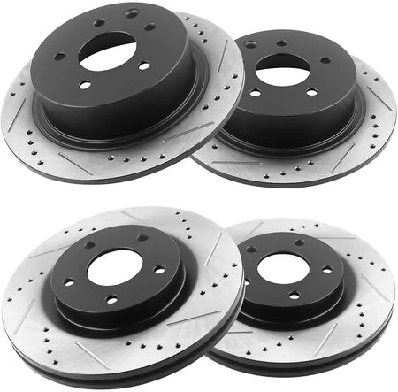 Front & Rear Drilled & Slotted Disc Brake Rotors + Ceramic Pads + Cleaner & Fluid Fits for 2013 Nissan Altima (Sedan Models ONLY), 2014-2017 Nissan Altima (All Models)
