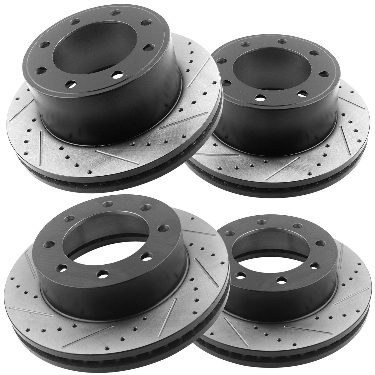 Front & Rear Drilled Slotted Disc Brake Rotors w/Ceramic Brake Pads Fit 2005 2006 2007 Ford F-250 Super Duty(4WD or 2WD Single Rear Wheel ), 2005-2008 Ford F-350 Super Duty (SRW), 8 Lugs Counts
