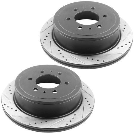Front Drilled & Slotted Brake Discs Rotors + Ceramic Brake Pads +Cleaner & Fluid Fit Ford Explorer Flex Taurus Lincoln MKS MKT 5 Lugs