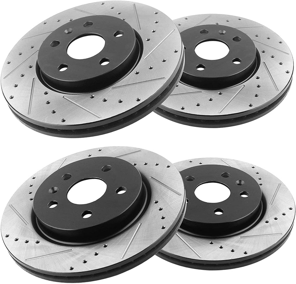 Front & Rear Drilled & Slotted Disc Brake Rotors + Ceramic Pads + Cleaner & Fluid Fits for 2010 2011 2012 2013 2014 2015 Chevy Camaro
