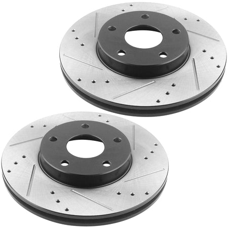 MotorbyMotor Rear Brake Rotors & Brake Pad Kit 300mm Drilled & Slotted Design Including CLEANER DOT4 FLUID Fits for Ford Mustang 2005-2014-All Models