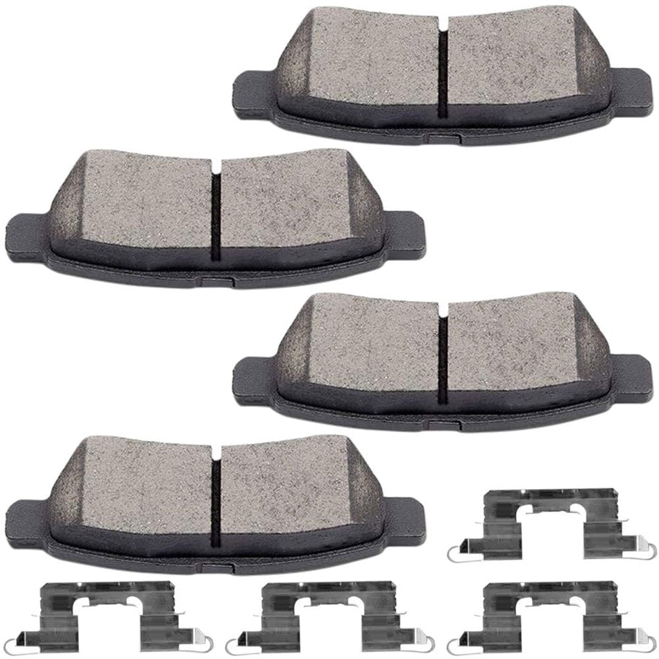 MotorbyMotor Rear Ceramic Brake Pads with Hardware Kits Nissan Frontier 2005-2009, Nissan Xterra 2005-2015, Suzuki Equator 2009-2012 Low Dust Brake Pad