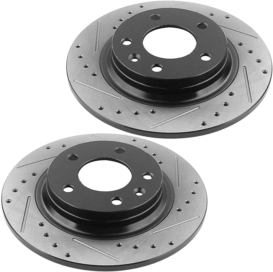 Rear Drilled & Slotted Disc Brake Rotors + Ceramic Pads + Cleaner & Fluid Fits for Buick Allure Lacrosse, Chevy Impala (Limited), Pontiac Grand Prix-5 Lug Wheel Holes