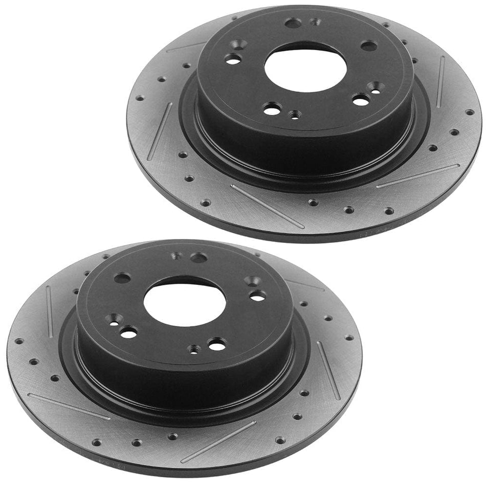 MotorbyMotor Rear Brake Rotors & Brake Pad Kit 281.6mm Drilled & Slotted Design Including CLEANER DOT4 FLUID Fits for Acura TSX, Honda Accord
