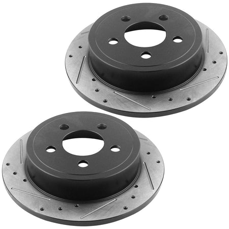 MotorbyMotor Rear Brake Rotors & Brake Pad Kit 285mm Drilled & Slotted Design Including CLEANER DOT4 FLUID Fits for Jeep Liberty, Jeep Wrangler