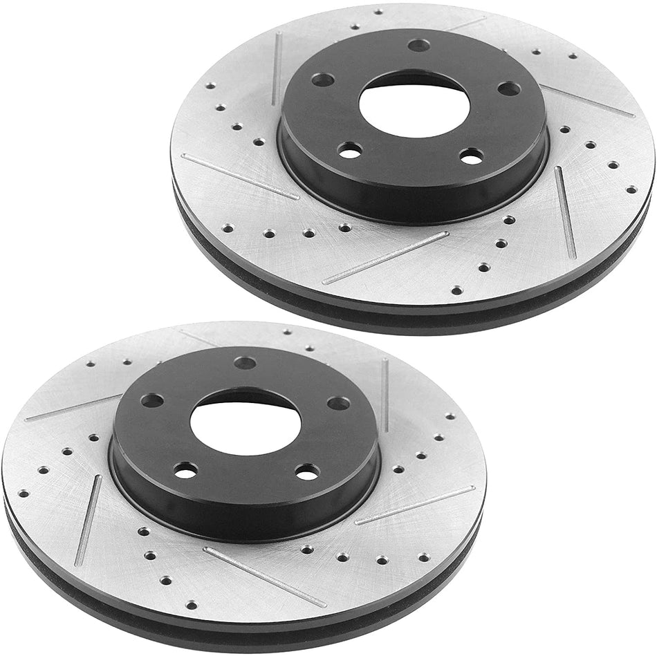 MotorbyMotor Rear Brake Rotors & Brake Pad Kit 259mm Drilled & Slotted Design Fits for Lexus CT200H 2011-2017 (259mm Rear Brakes Rotors ONLY), Toyota Prius 2010-2015