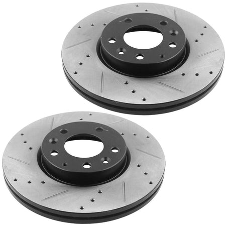 Front Drilled Slotted Disc Brake Rotors & Ceramic Brake Pads & Cleaner & Fluid Fit Ford Fusion, Lincoln MKZ, Mazda 6 (NO MazdaSpeed),  Mercury Milan