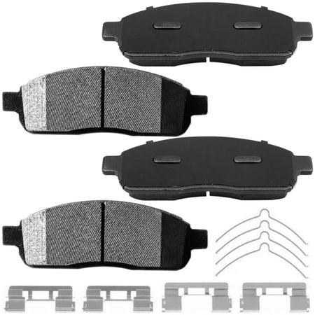 Front Ceramic Brake Pads w/Hardware Kits Fits for Ford F-150 2005-2008, Lincoln Mark LT 2006-2008 Low Dust Brake Pad (All Models)-4 Pack