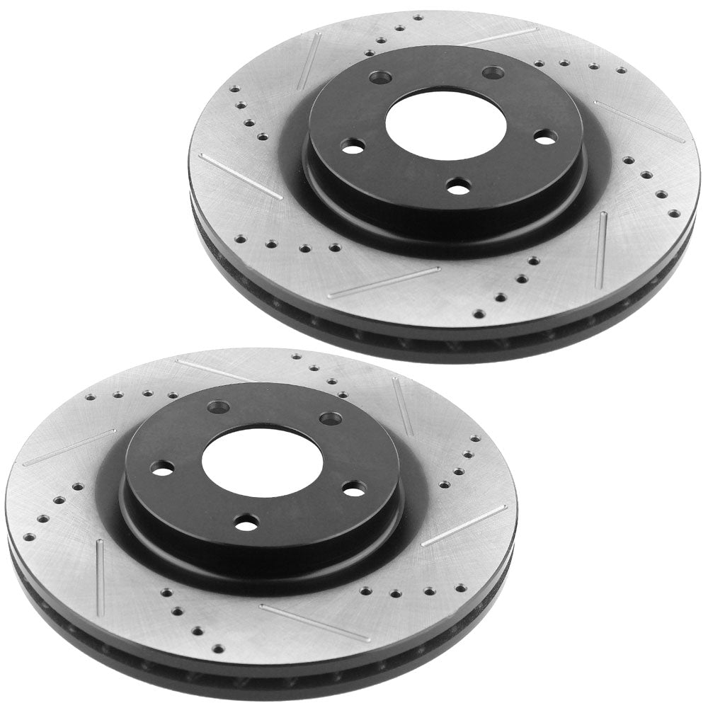 Fit Chrysler Dodge Jeep Mitsubishi Drilled & Slotted Front Brake Discs Rotors w/Ceramic Brake Pads w/Cleaner & Fluid 5 Lugs
