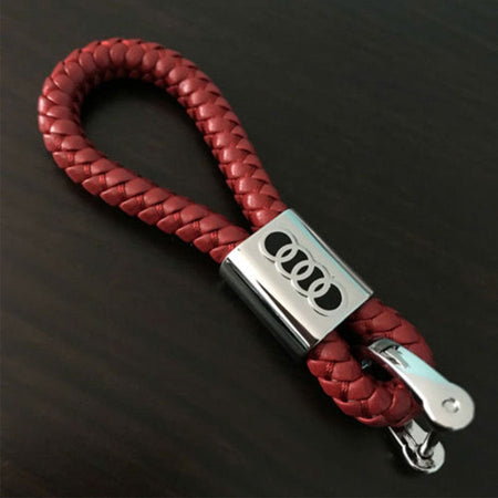 Audi Logo Keychain Red Leather Alloy Decoration Gift Accessories