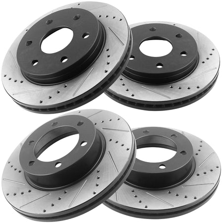 Front Rear Drilled Slotted Disc Brake Rotors + Ceramic Pads + Cleaner Fluid Fits for Chevy Astro/Avalanche 1500 /Silverado 1500 /Suburban 1500 /Tahoe 1500, GMC Safari/Sierra 1500 /Yukon/Yukon XL
