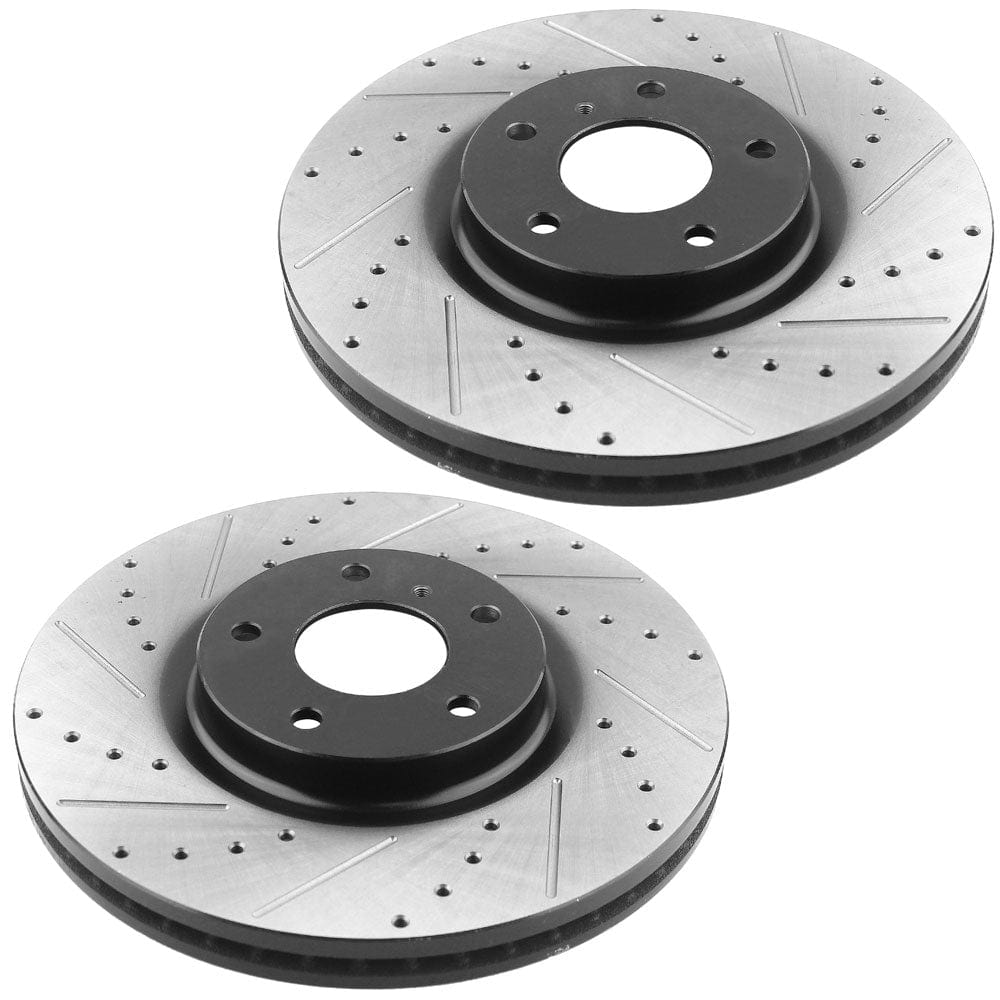 MotorbyMotor Front Brake Rotors & Brake Pad Kit 320mm Drilled & Slotted Design Fits for Infiniti G35 M35 M45 EX35 EX37 G25 G37 QX50, Nissan 350Z 370Z