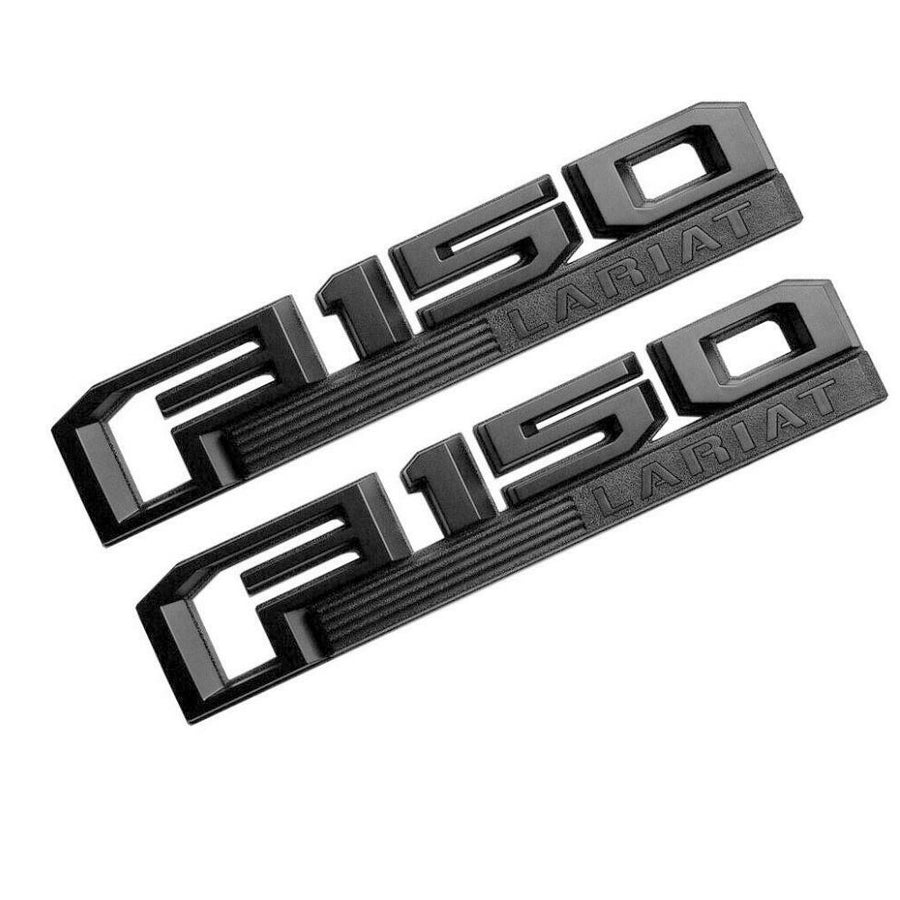 Black Ford F-150 Lariat fender emblem.